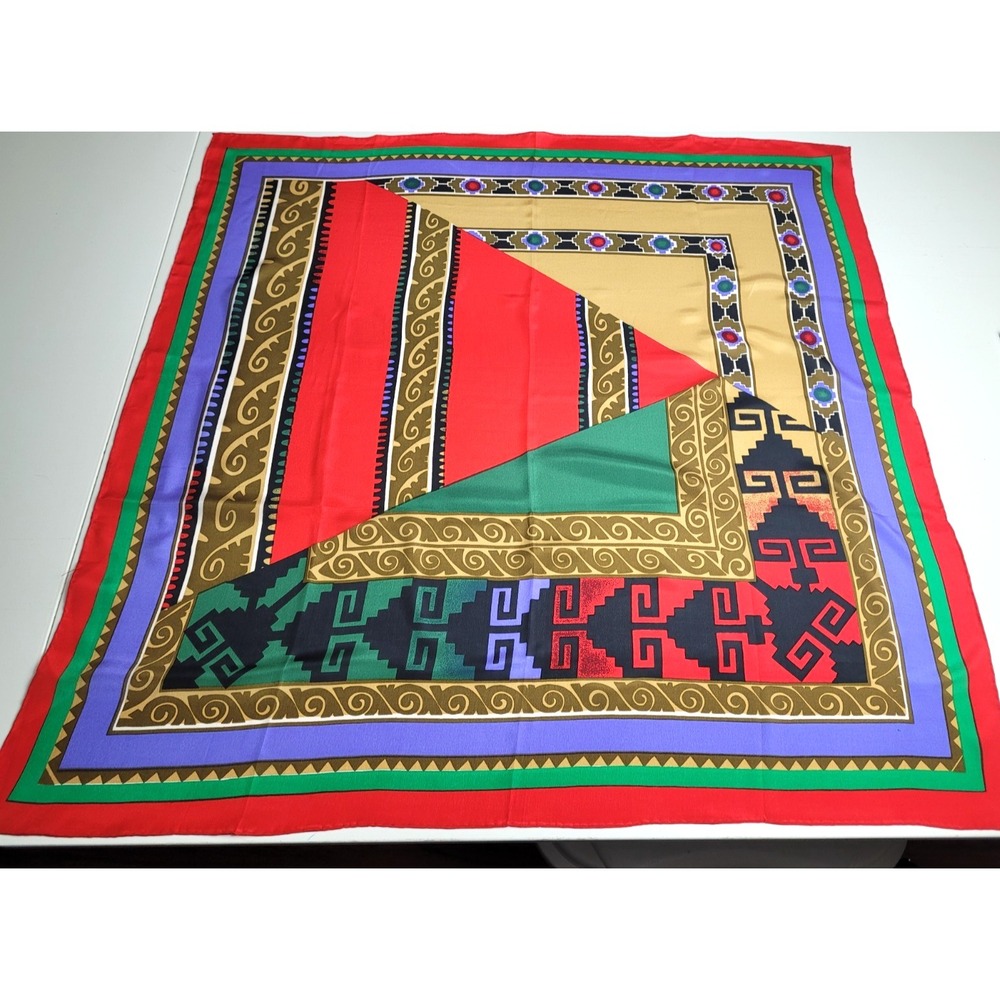 GOLDEN CAMEL 100% Silk Hand Printed Rolled Hems Scarf Colorful and Unique